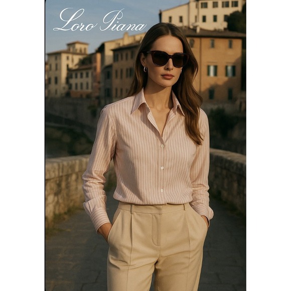 Loro Piana Tops - Loro Piana Button Up Shirt Women's 42 Italy Made Quiet Luxury Blouse 100% Cotton